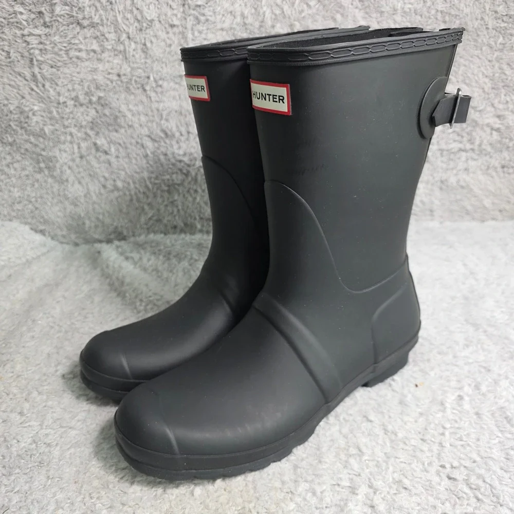 Hunter Original Short Back Adjustable Rain Boots Black Women‎ US 11 Excellent